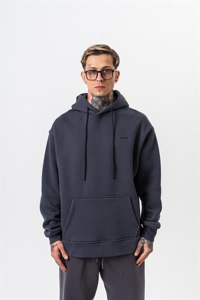 Erkek Respire Yazı Detaylı Kapüşonlu Basic Oversize Hoodie Füme