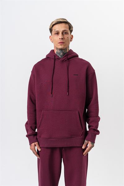 Erkek Respire Yazı Detaylı Kapüşonlu Basic Oversize Hoodie Vişne