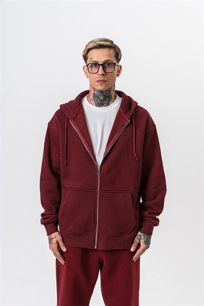 Erkek Respire Yazı Detaylı Kapüşonlu Basic Zip Oversize Hoodie Bordo