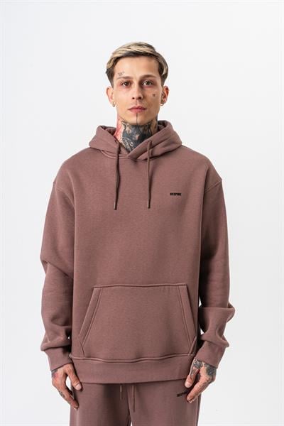 Erkek Respire Yazı Detaylı Kapüşonlu Basic Oversize Hoodie Kakao