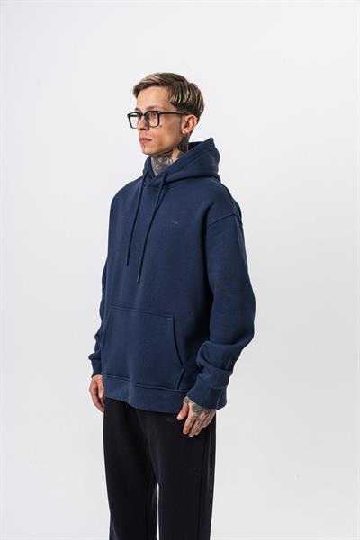 Erkek Respire Yazı Detaylı Kapüşonlu Basic Oversize Hoodie Lacivert