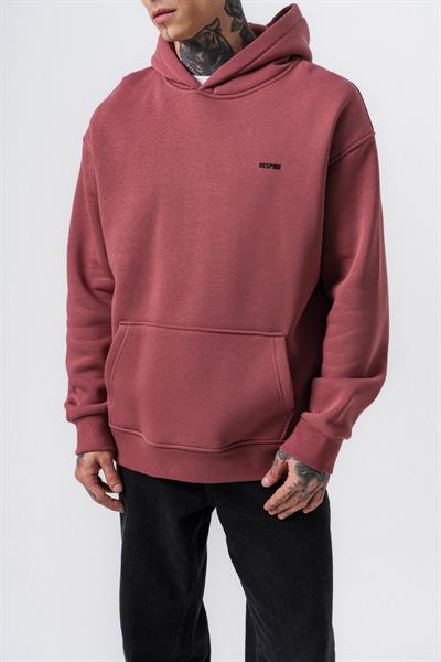 Erkek Respire Yazı Detaylı Kapüşonlu Basic Oversize Hoodie Gül