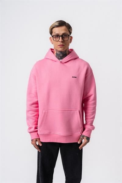 Erkek Respire Yazı Detaylı Kapüşonlu Basic Oversize Hoodie Pembe