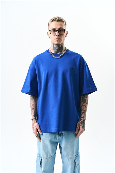 Erkek Respire Yazı Detaylı Oversize T-Shirt Saks