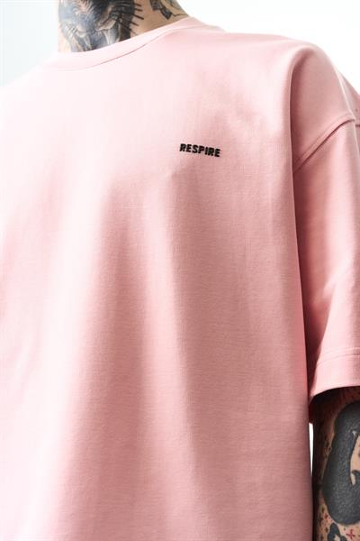 Erkek Respire Yazı Detaylı Oversize T-Shirt Somon