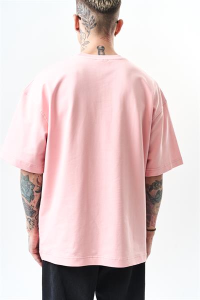 Erkek Respire Yazı Detaylı Oversize T-Shirt Somon