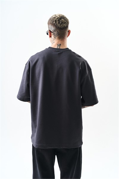 Erkek Respire Yazı Detaylı Oversize T-Shirt Füme
