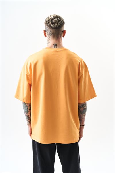 Erkek Respire Yazı Detaylı Oversize T-Shirt Oranj