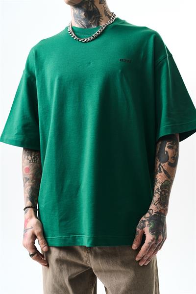 Erkek Respire Yazı Detaylı Oversize T-Shirt Nefti