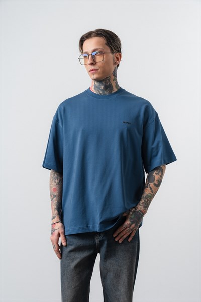 Erkek Respire Yazı Detaylı Oversize T-Shirt Lacivert