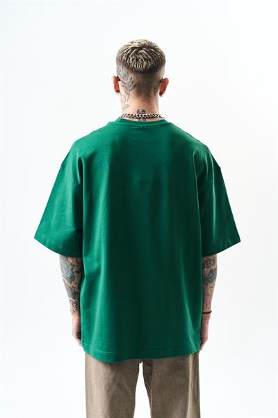 Erkek Respire Yazı Detaylı Oversize T-Shirt Nefti