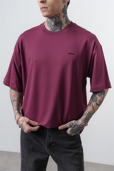 Erkek Respire Yazı Detaylı Oversize T-Shirt Vişne