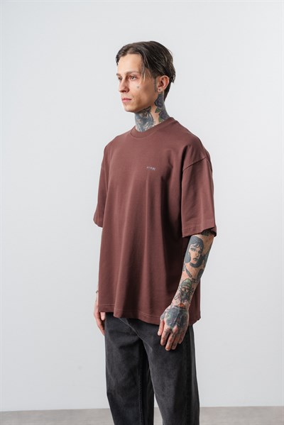 Erkek Respire Yazı Detaylı Oversize T-Shirt Kakao