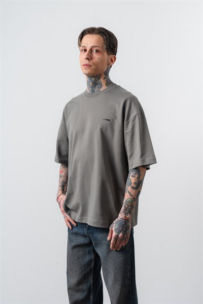 Erkek Respire Yazı Detaylı Oversize T-Shirt Haki