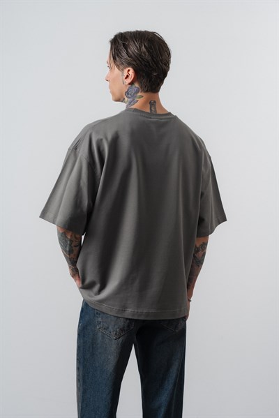 Erkek Respire Yazı Detaylı Oversize T-Shirt Haki
