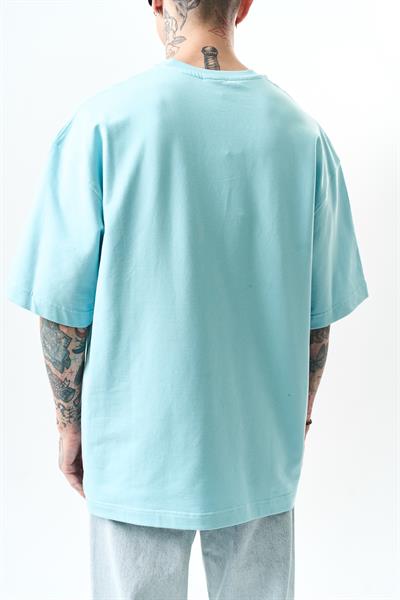 Erkek Respire Yazı Detaylı Oversize T-Shirt Bebe Mavi