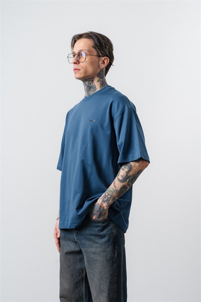 Erkek Respire Yazı Detaylı Oversize T-Shirt Lacivert