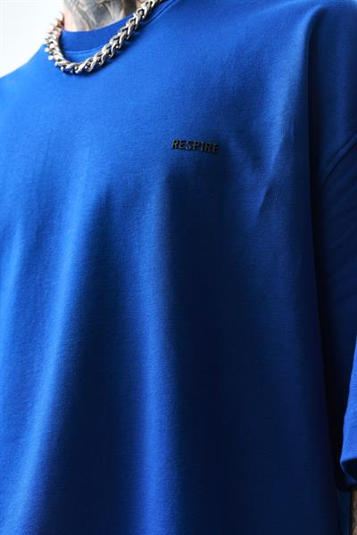 Erkek Respire Yazı Detaylı Oversize T-Shirt Saks