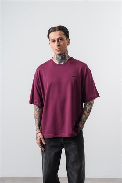 Erkek Respire Yazı Detaylı Oversize T-Shirt Vişne