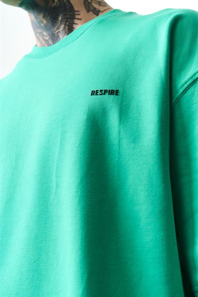 Erkek Respire Yazı Detaylı Oversize T-Shirt Yeşil