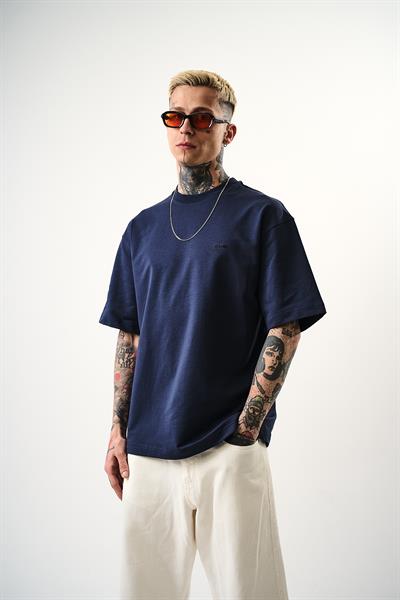 Erkek Respire Yazı Detaylı Oversize T-Shirt İndigo