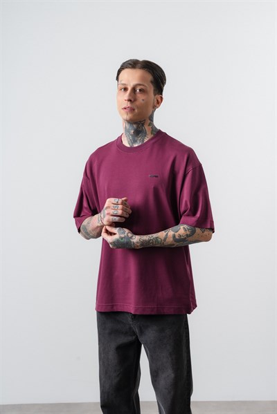 Erkek Respire Yazı Detaylı Oversize T-Shirt Vişne
