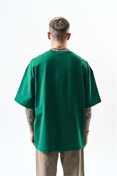 Erkek Respire Yazı Detaylı Oversize T-Shirt Nefti