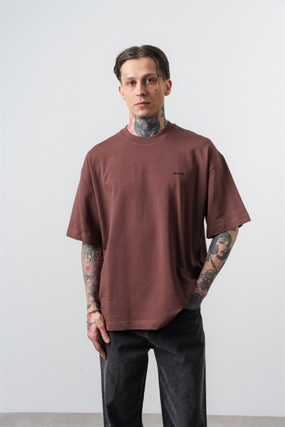 Erkek Respire Yazı Detaylı Oversize T-Shirt Kakao