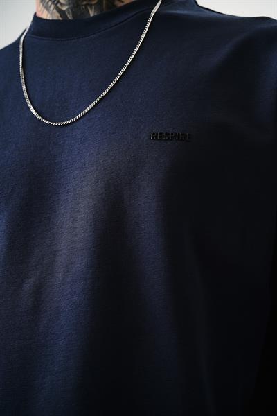 Erkek Respire Yazı Detaylı Oversize T-Shirt İndigo