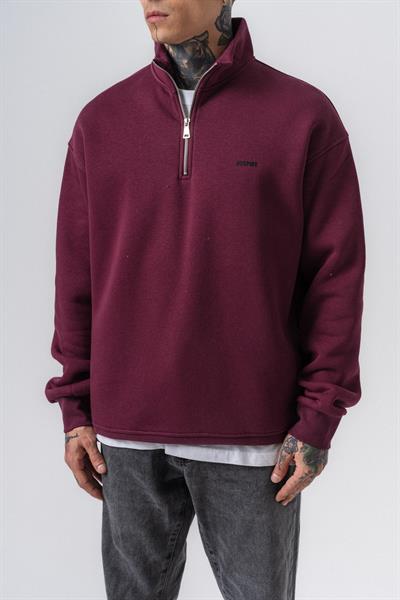 Erkek Respire Yazı Detaylı Yarım Fermuarlı Basic Sweatshirt Vişne