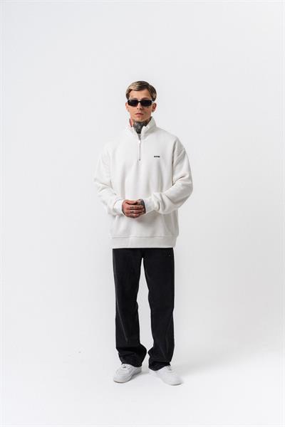 Erkek Respire Yazı Detaylı Yarım Fermuarlı Basic Sweatshirt Ekru