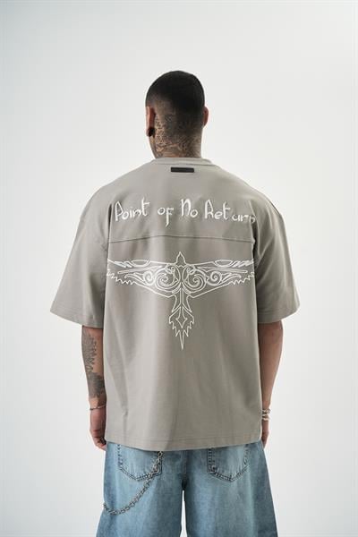 Erkek Return Nakışlı Oversize T-Shirt Gri