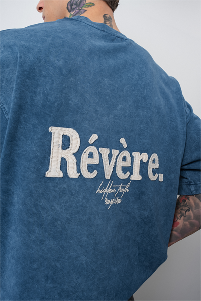 Erkek Revere Nakışlı Yıkamalı Oversize T-Shirt Lacivert