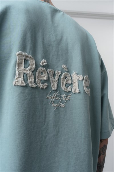 Erkek Revere Nakışlı Yıkamalı Oversize T-Shirt Bebe Mavi