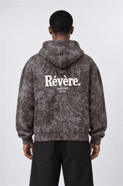 Erkek Revere Nakışlı Yıkamalı Oversize Hoodie Kahve