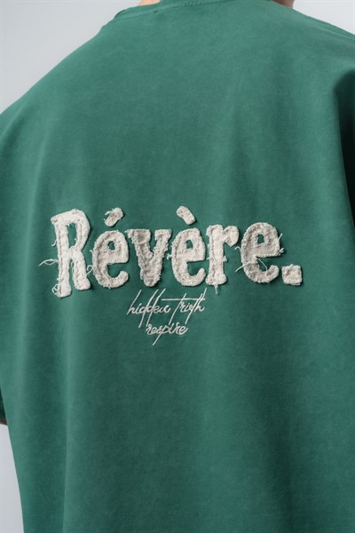 Erkek Revere Nakışlı Yıkamalı Oversize T-Shirt Nefti