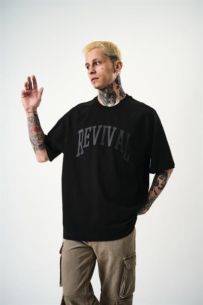 Erkek Revival Baskılı Oversize T-Shirt Siyah