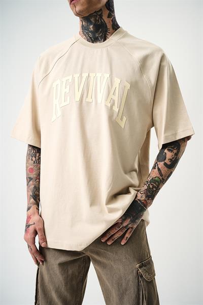Erkek Revival Baskılı Oversize T-Shirt Bej