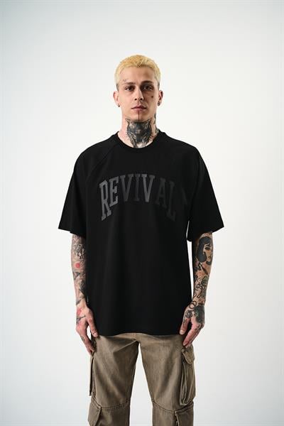Erkek Revival Baskılı Oversize T-Shirt Siyah