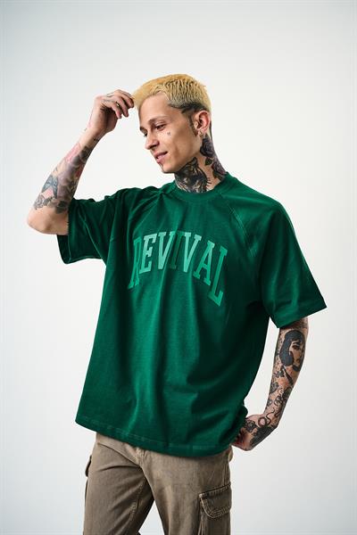 Erkek Revival Baskılı Oversize T-Shirt Nefti
