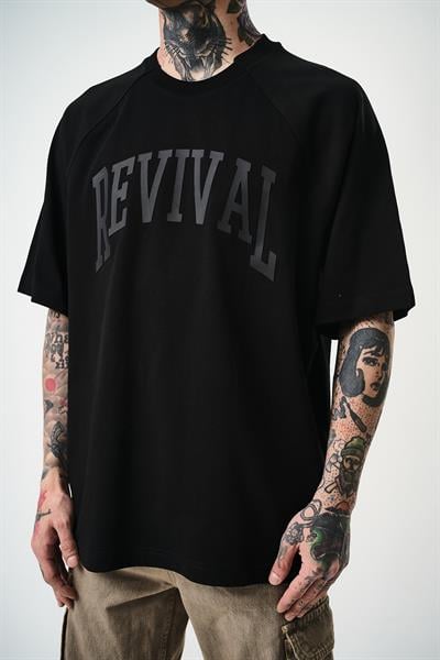 Erkek Revival Baskılı Oversize T-Shirt Siyah