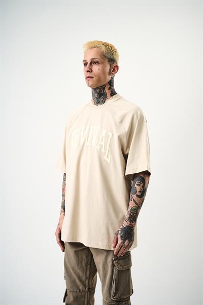 Erkek Revival Baskılı Oversize T-Shirt Bej