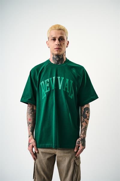 Erkek Revival Baskılı Oversize T-Shirt Nefti