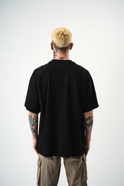 Erkek Revival Baskılı Oversize T-Shirt Siyah