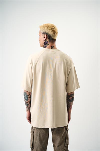 Erkek Revival Baskılı Oversize T-Shirt Bej