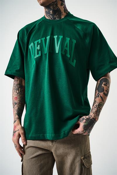 Erkek Revival Baskılı Oversize T-Shirt Nefti