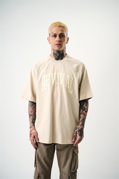 Erkek Revival Baskılı Oversize T-Shirt Bej