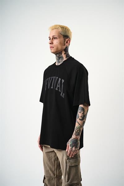 Erkek Revival Baskılı Oversize T-Shirt Siyah