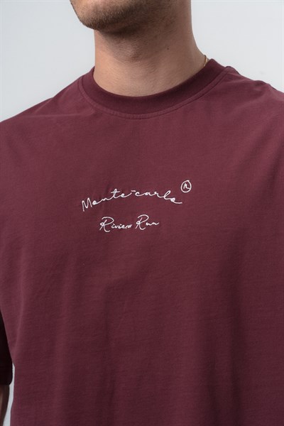 Erkek Riviera Nakışlı Oversize T-Shirt Bordo