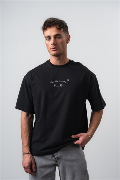 Erkek Riviera Nakışlı Oversize T-Shirt Siyah